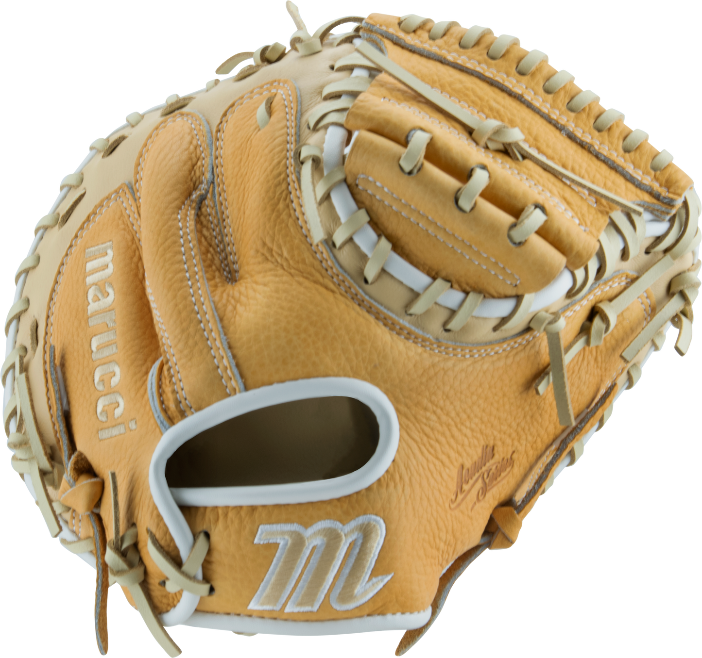 Acadia M Type 220C1 32.00" Solid Web Catchers Mitt - Maroon/Silver/Camel - detail