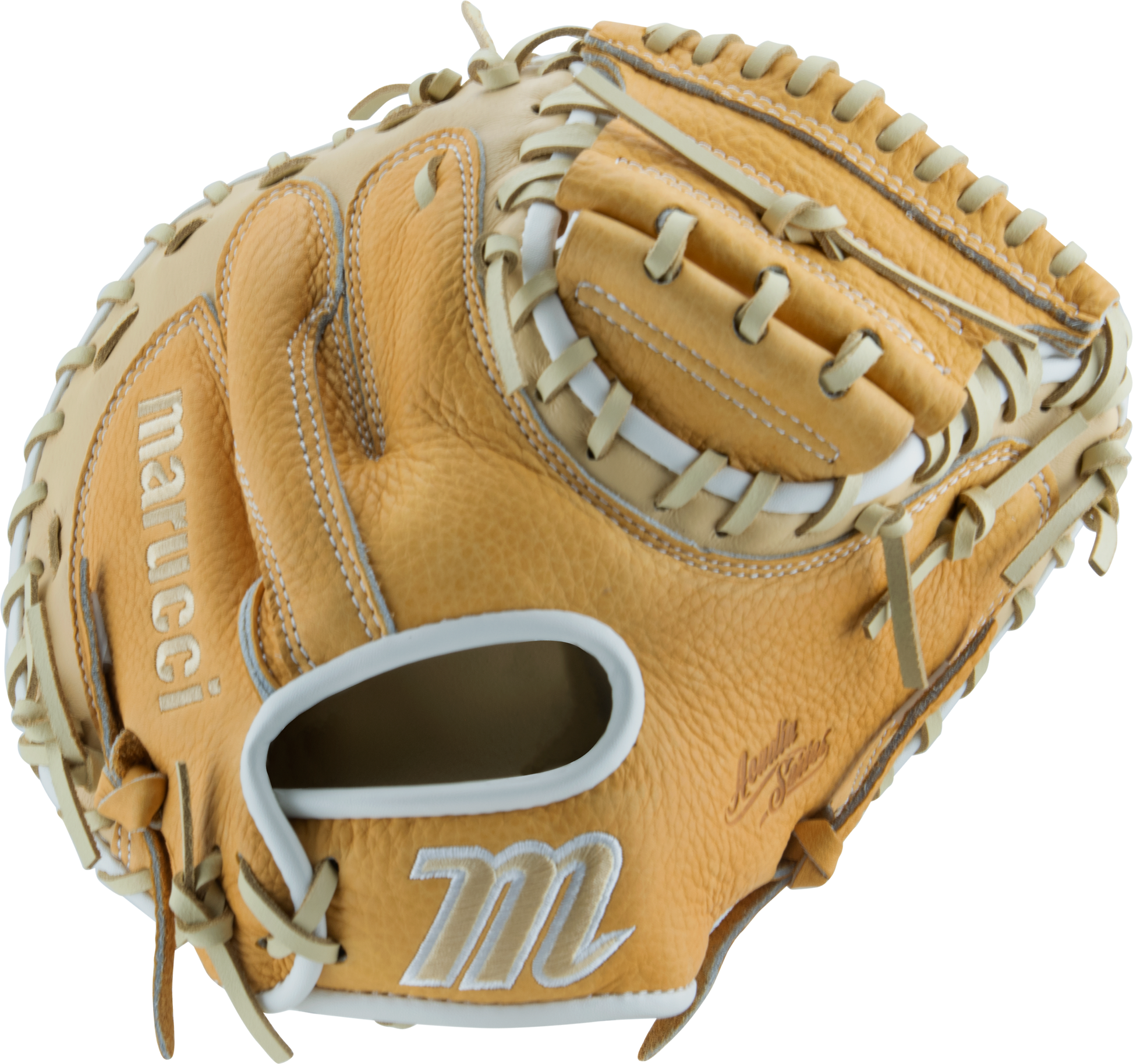 Acadia M Type 220C1 32.00" Solid Web Catchers Mitt - Maroon/Silver/Camel - detail